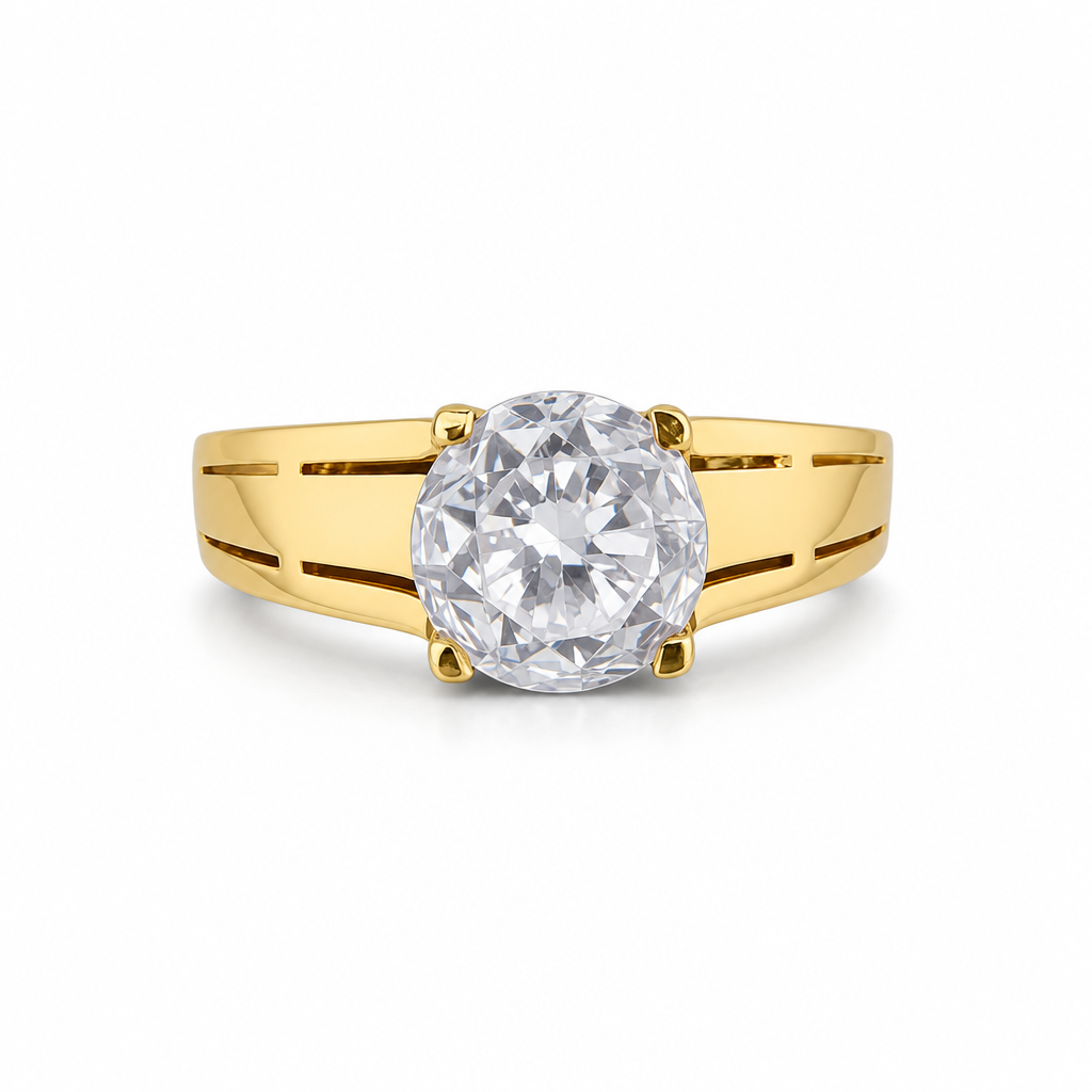 Bague Solitaire Or Jaune 22K - Anneau Ajouré