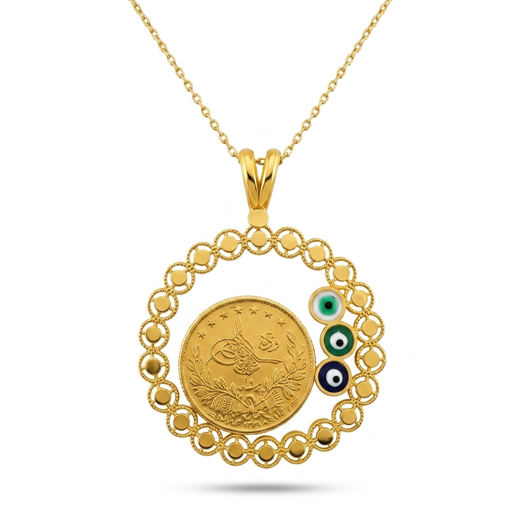 Pendentif Médaille Œil Protecteur en Or 916 (22 Carats)
