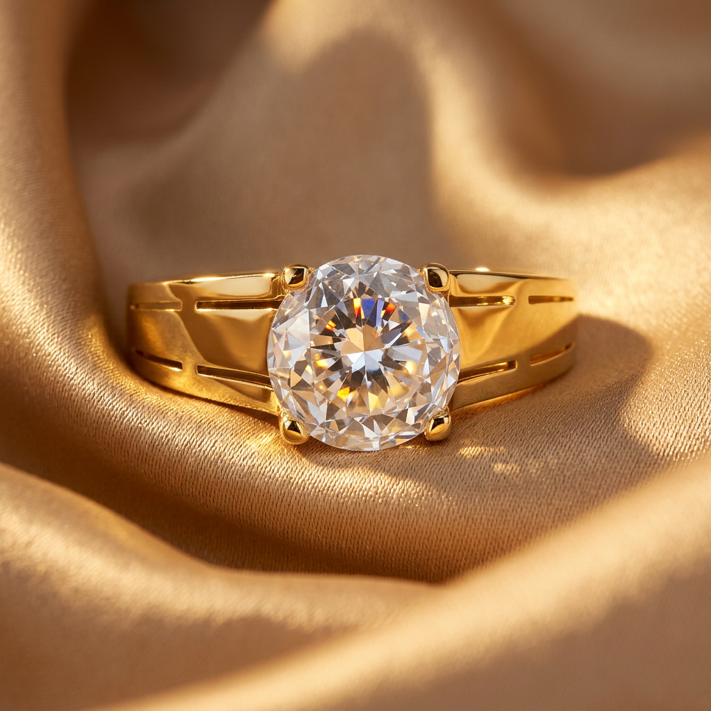 Bague Solitaire Or Jaune 22K - Anneau Ajouré