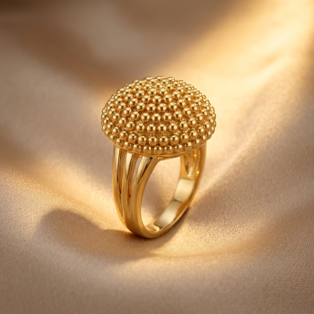 Bague Bombée Clouté en Or 916 (22 Carats)
