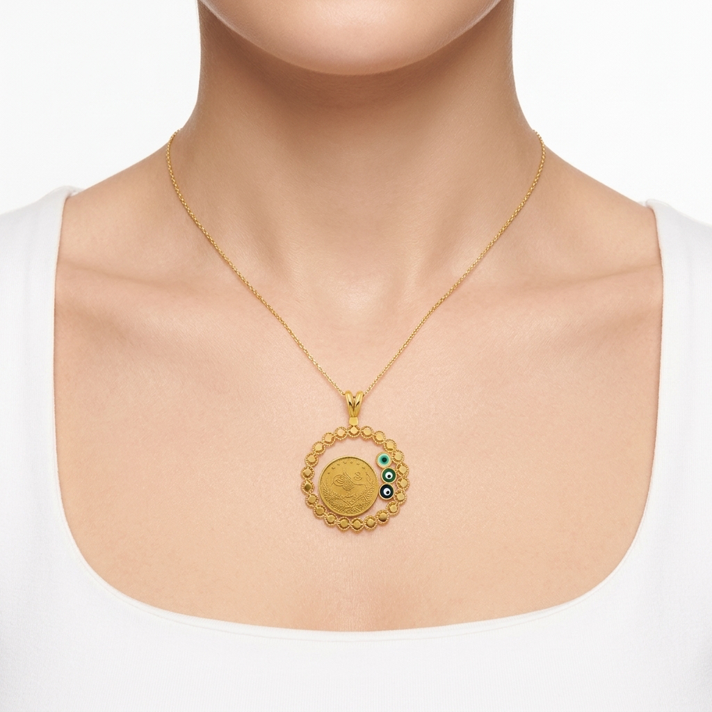 Pendentif Médaille Œil Protecteur en Or 916 (22 Carats)