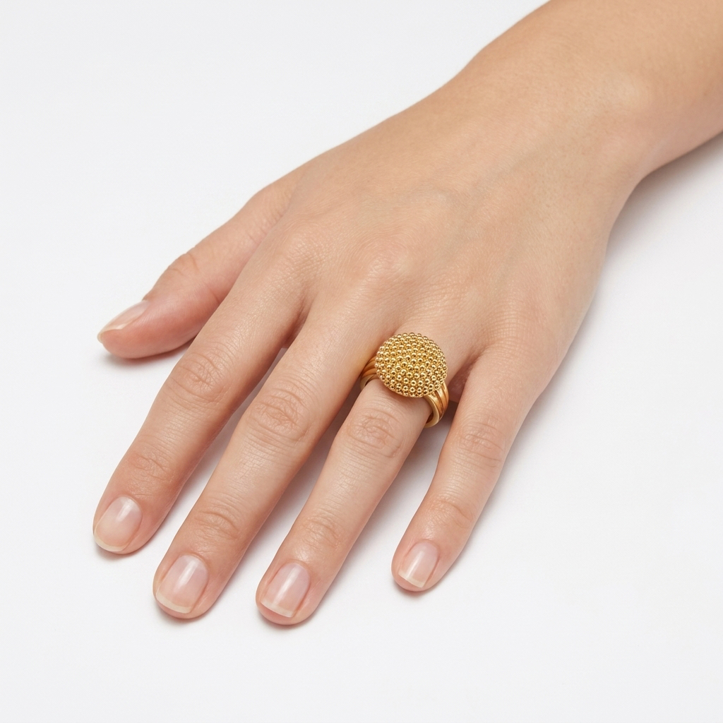 Bague Bombée Clouté en Or 916 (22 Carats)