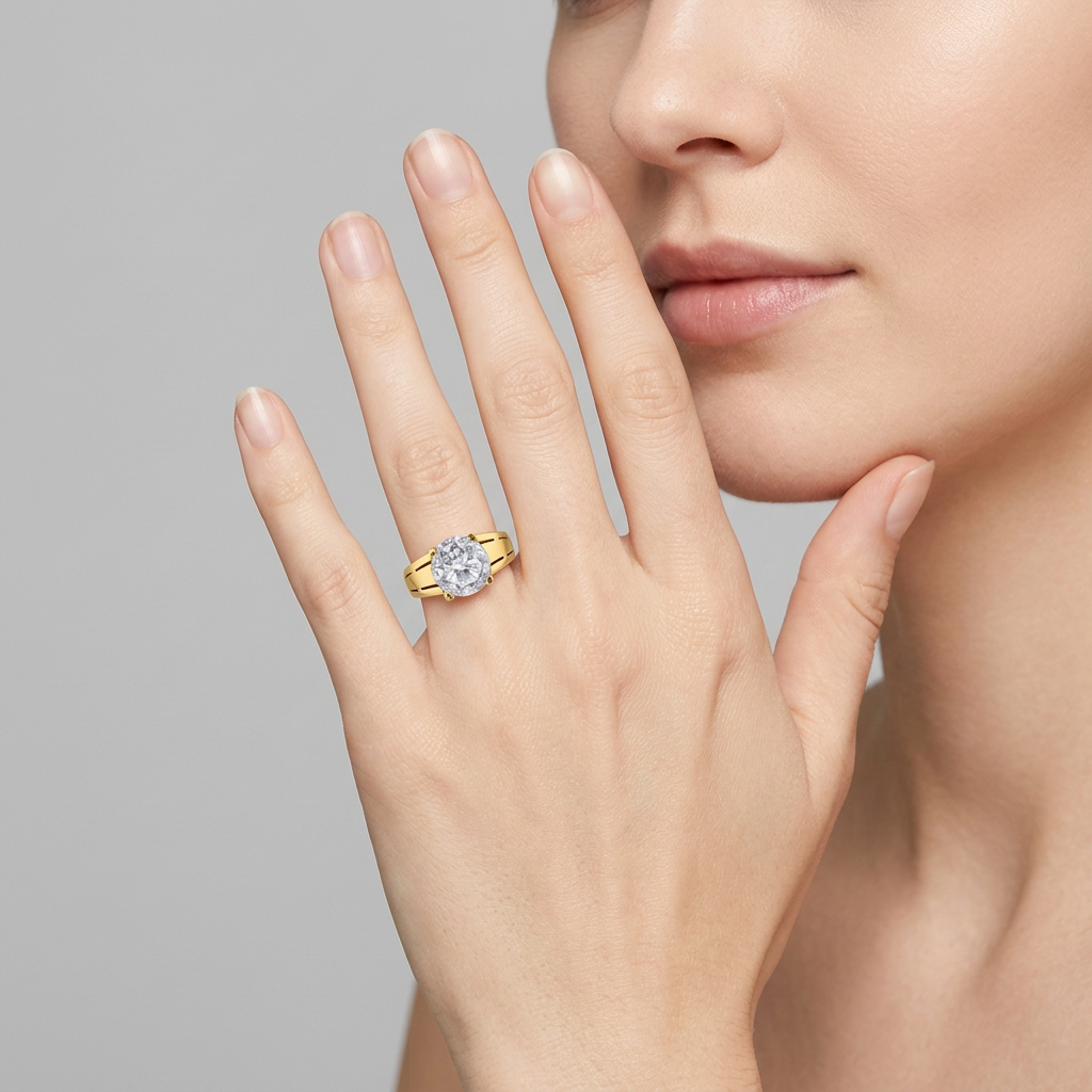 Bague Solitaire Or Jaune 22K - Anneau Ajouré